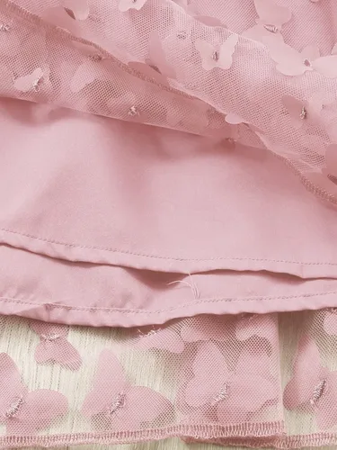 Vista 5 de WDIRARA Vestido camisero acampanado sin mangas con apliques de mariposa para niña