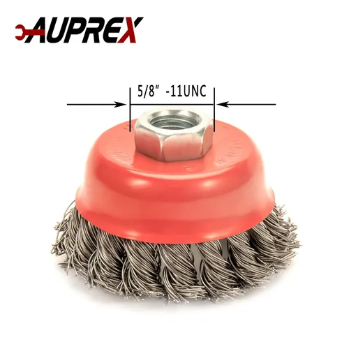 Vista 3 de AUPREX Paquete de 2 cepillos de alambre anudado para amoladoras angulares con eje roscado 11 UNC, alambre de acero al carbono de 0.02 pulgadas