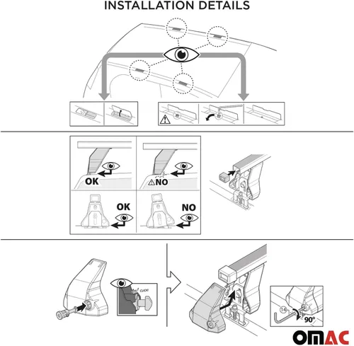 Vista 9 de OMAC Barras transversales de techo de punto fijo Mercedes Clase C Sedan 2015 a 2023, portaequipajes, 165 libras, aluminio, 2 piezas, color plateado