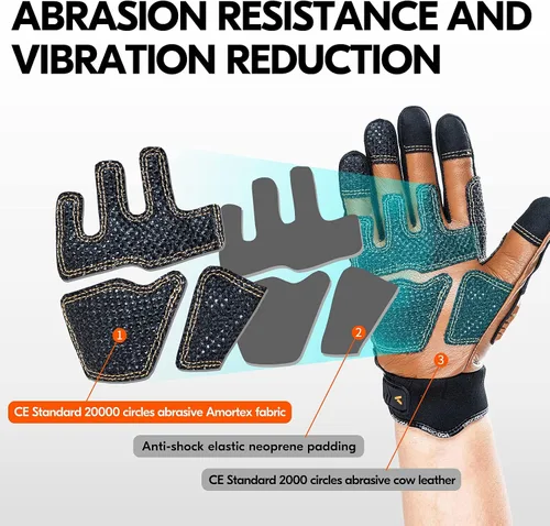 Vista 4 de Vgo... 1 Par -20℃/-4°F A PRUEBA DE FRÍO, Guantes de Cuero de Trabajo de Invierno, Guantes de Impacto, Anti-Vibración, Resistentes al Agua (CA7722FW)