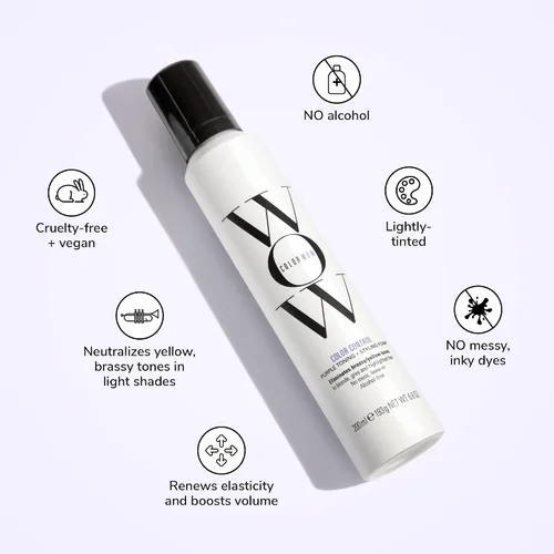 Vista 5 de COLOR WOW Espuma tonificante púrpura de control de color para cabello rubio