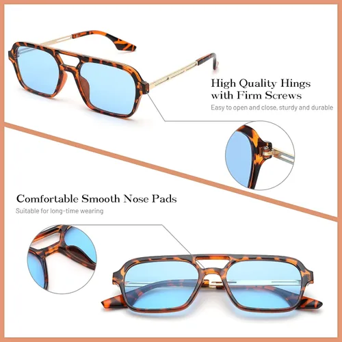 Vista 5 de COASION Lentes de sol planos estilo aviador vintage de los años 70 para mujeres y hombres, diseño cuadrado de metal con protección UV400