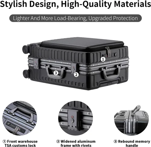 Vista 6 de Equipaje de mano aprobado por aerolíneas con compartimento para laptop, equipaje multifuncional de marco de aluminio de 20 pulgadas con puerto