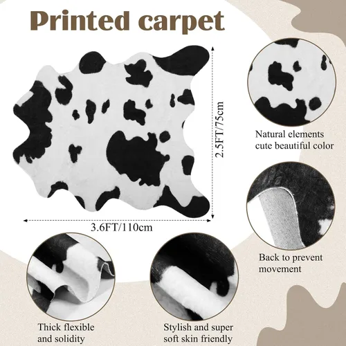 Vista 3 de Amylove Alfombra de piel de vaca y 2 fundas de almohada de vaca, duraderas y de gran tamaño, con estampado de piel de vaca, almohadas para sala