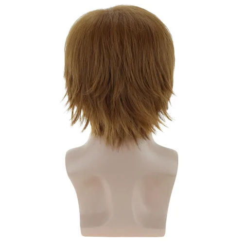 Vista 4 de RightOn Peluca marrón corta para disfraz, pelucas cortas marrones para hombre y mujer, fiesta de cosplay