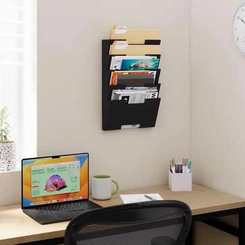 Vista 5 de Colgador para pared, diseño con texto File Conjunto de 5, Negro