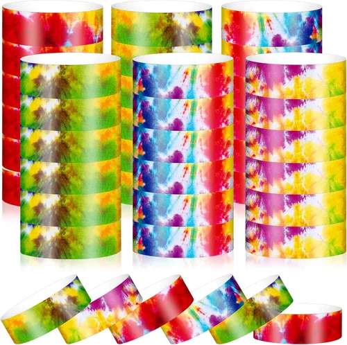Vista 7 de Eersida 500 pulseras de papel para eventos de neón VIP Tie Dye Rainbow