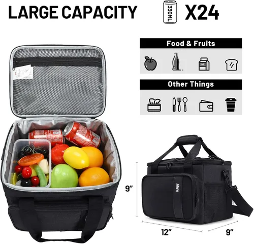 Vista 3 de MIER Lonchera para hombres aislada para el trabajo - 24 latas/15L - Loncheras grandes a prueba de fugas para adultos, mujeres, para viajes, playa