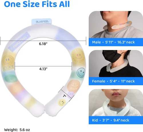 Vista 7 de BLUEFEEL Anillo de hielo enfriador de cuello Tubo de enfriamiento portátil con bolsa de hielo de gel Aire acondicionado personal para alivio