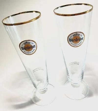 Vista 8 de Warsteiner Vidrio Pilsner con borde dorado 0,2 L Das Einzig Wahre 1753 Par de dos (2) Nuevo