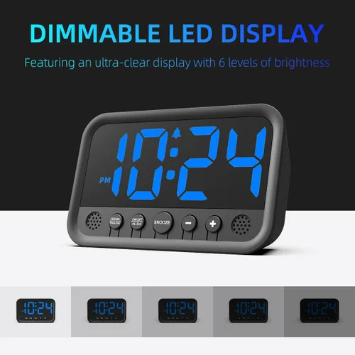 Vista 3 de Pequeño reloj digital LED para dormitorio, reloj despertador fuerte para adultos y adolescentes que duermen mucho Reloj de escritorio eléctrico