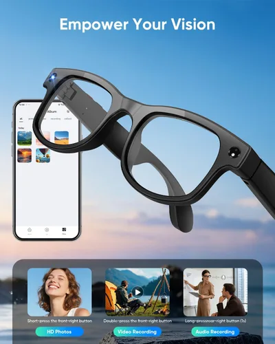 Vista 2 de CJkao Gafas inteligentes con cámara, gafas de cámara HD, grabación de video, asistente de voz control bluetooth música ai gafas para adolescentes