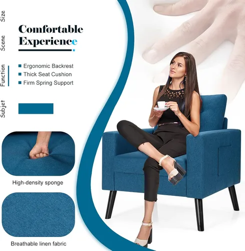 Vista 7 de Giantex Silla decorativa moderna, silla tapizada para sala de estar, sofá individual con botones, para leer en el dormitorio, habitación