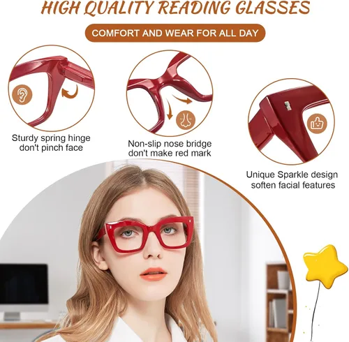 Vista 5 de OCCI CHIARI Gafas de lectura cuadradas de gran tamaño para mujer, retrogruesas, cómodas