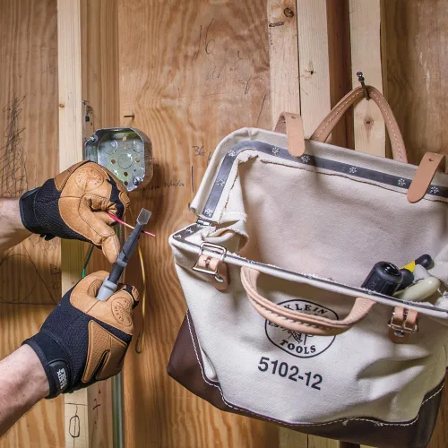 Vista 7 de Klein Tools 5102-12 Bolsa de herramientas resistente de lona natural, bolsa de herramientas portátil, bolsa multiusos con abertura amplia