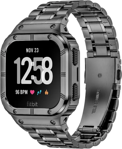 Vista 8 de BAITEYOU Correa de reloj de acero inoxidable con funda compatible con Fitbit Versa/Fitbit Sense Bands, pulseras de metal protectoras resistentes