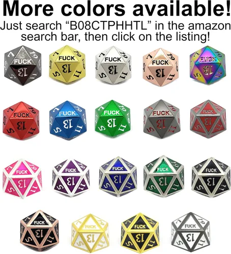 Vista 2 de Juego de dados de metal rojo D20 F*** Critical Fail F 20 caras DND negro rojo Gunmetal número de color para juegos de rol Dungeons and Dragons D&D
