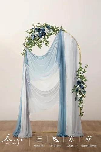 Vista 4 de Ling's moment 3 paneles de 20 pies de tela para cubrir arco de boda (azul y gris frío + blanco)