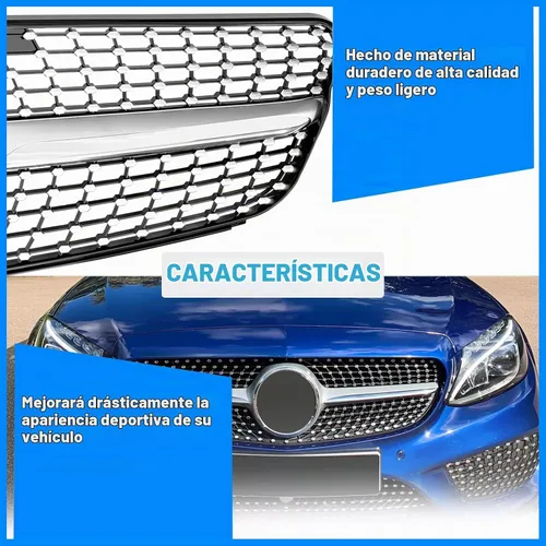 Vista 6 de Parrilla delantera para Mercedes Benz W204 C200 C300 C350 estilo diamante rejilla 2008 2009 2010 2011 2012 2012 2013 2014