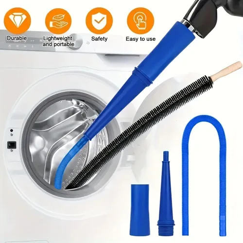 Vista 2 de Kit limpiador de ventilación de secadora, azul, plástico, conector universal, cepillo de fijación de manguera de vacío, removedor de pelusas Estilo a