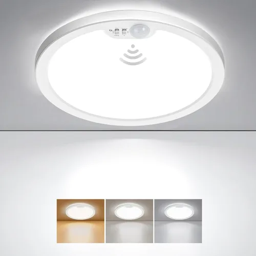 Vista 10 de BLNAN Lámpara de techo con sensor de movimiento con cable, 8.7 pulgadas, 3000 K, 4000 K, 5000 K, seleccionable, lámpara LED de montaje empotrado