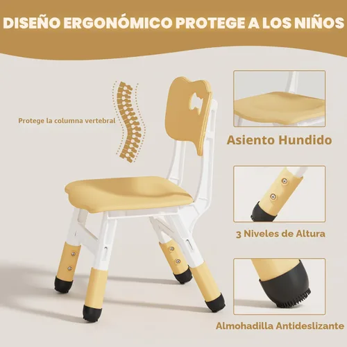 Vista 4 de Brelley - Juego de mesa y 2 sillas para niños, escritorio infantil ajustable en altura de 31.5" L x 23.6" W y juego de sillas, escritorio con diseño