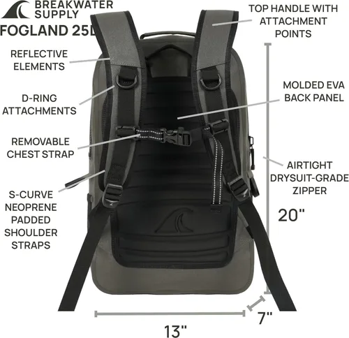 Vista 6 de Breakwater Supply™ Mochila impermeable IP68 sumergible con cierres herméticos Para portátil, viajes al aire libre Fogland 25L 20L 15L, 25 L