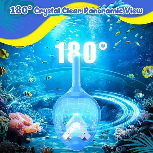 Vista 5 de Kids Full Face Snorkel Mask, Snorkeling Gear for Kids, Kids Scuba Mask and Snorkel, Diving Mask, Snorkeling Set, 180 Degree Panoramic View Anti-Fog