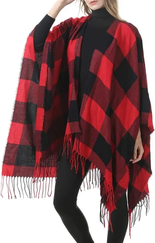 Vista 5 de Zando Womens Warm Shawl Wrap Open Front Poncho Cape Color Block Shawls Winter Cardigan Wrap Printed Ponchos for Women 2