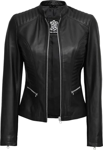 Vista 2 de Decrum Chaqueta de cuero real para mujer - Chaquetas de cuero de cordero negro y marrón para mujer