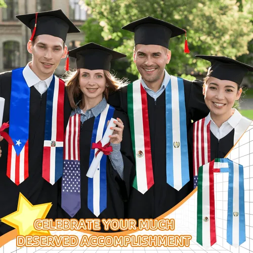 Vista 3 de Banda de estola de graduación con la bandera de Colombia de Estados Unidos, estola de graduación, regalo de graduación