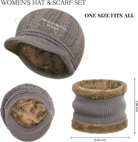 Vista 3 de Gorro de invierno para mujer, con forro polar, cálido, tejido, holgado, con visera