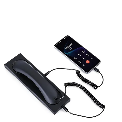 Vista 7 de Fumei Auricular de teléfono retro de 0.138 in reduce la radiación del teléfono celular Micrófono Altavoz Receptor de mano para teléfono Android Negro