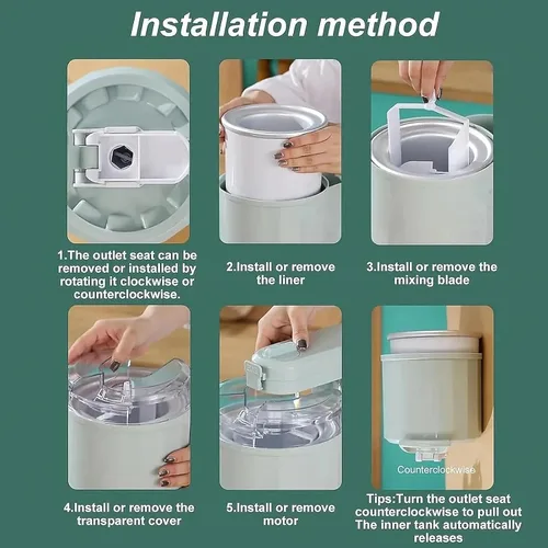 Vista 7 de Máquina de helado suave de 1 L para el hogar, mini máquina automática de helados y yogur, máquina compacta para bar y café