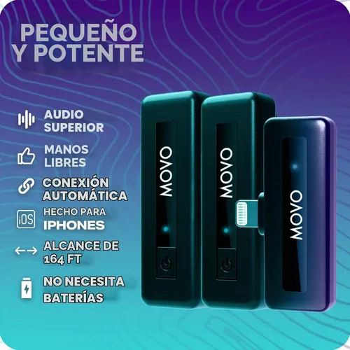Vista 4 de Movo Micrófono inalámbrico Mini DI Duo - Micrófono de grabación de video para iPhone con micrófono Lavalier, batería de 10 HR, rango de 164 pies