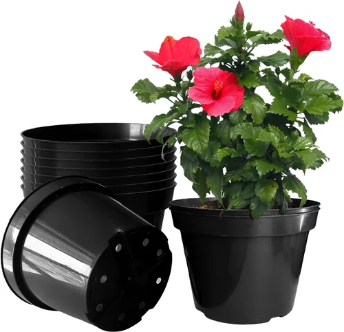 Vista 13 de Macetas de plástico negro RooTrimmer de 4/6/8 pulgadas, paquete de 15, plástico engrosado con agujeros de drenaje, para interior/exterior
