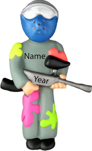 Vista 2 de Paintball - Adorno de Navidad 2025, regalo personalizado de paintball para adolescentes, adultos o niños, adorno navideño divertido personalizado