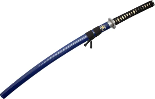 Vista 4 de MAKOTO Espada samurái Katana afilada azul marino hecha a mano, 40 pulgadas, dragón redondo Tsuba