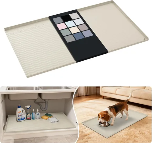 Vista 43 de URMONA - Tapete de silicona impermeable para debajo del fregadero, 16 x 10 Beige