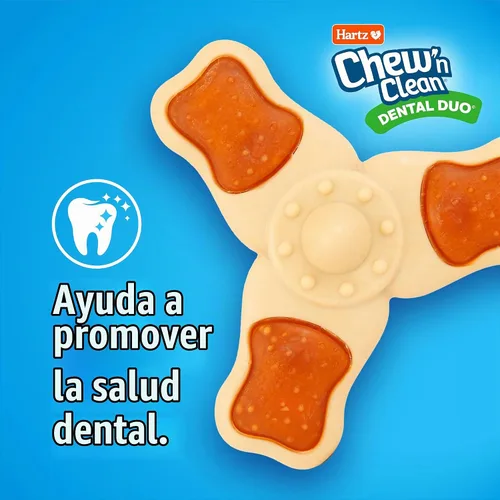 Vista 5 de Hartz Chew ‘n Clean juguete masticable y premio en uno con sabor a pollo, juguete tri-punto para perro, pequeño