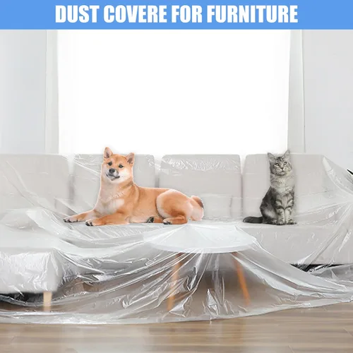 Vista 4 de 5 hojas de plástico para pintar, tela transparente impermeable y a prueba de polvo para cubierta de muebles, lonas de 9 x 12 pies
