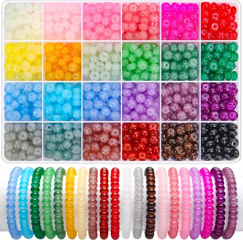 Vista 12 de 1440 piezas de cuentas redondas de acrílico mate de 6 mm de color caramelo, 24 colores surtidos de cuentas de chicle de plástico con agujero Juego