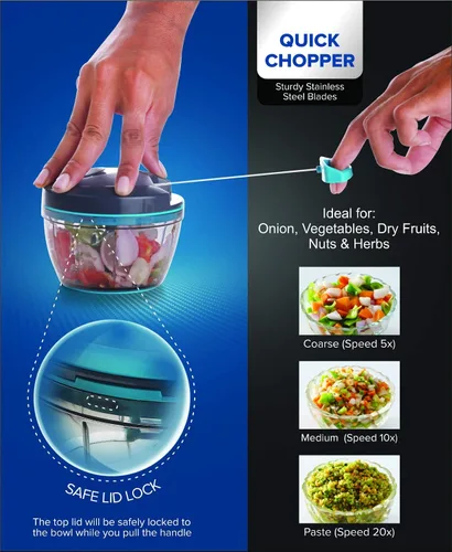 Vista 3 de SIGNORAWARE - Procesador manual de alimentos, picador de verduras, cuerda manual fácil de tirar, picador portátil de alimentos de acero inoxidable