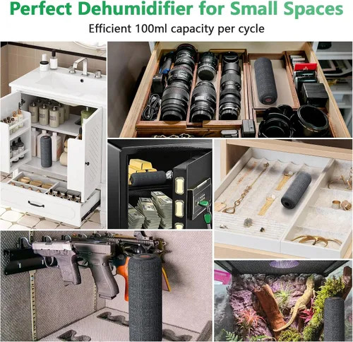 Vista 8 de Afloia Deshumidificador Recargable Inalámbrico para Caja Fuerte de Armas con Base de Calefacción, Mini Deshumidificador Portátil Silencioso