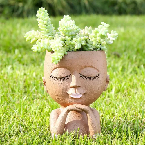 Vista 5 de Macetas de cara para suculentas, maceta de flores, bonita maceta de cabeza, macetas para plantas de interior y exterior