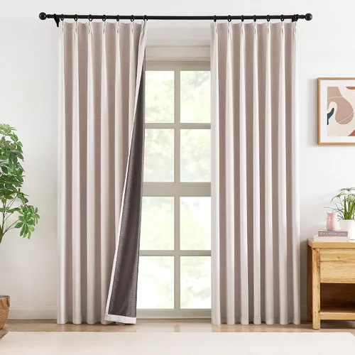Vista 19 de Blue Pinch Pleated Linen Blend Full Blackout Curtains 84" Living Room 2pcs Azul