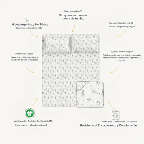 Vista 6 de MakeMake Organics Juego de sábanas bajeras orgánicas tamaño individual de algodón orgánico con certificación GOTS, sábana bajera ajustable con 1