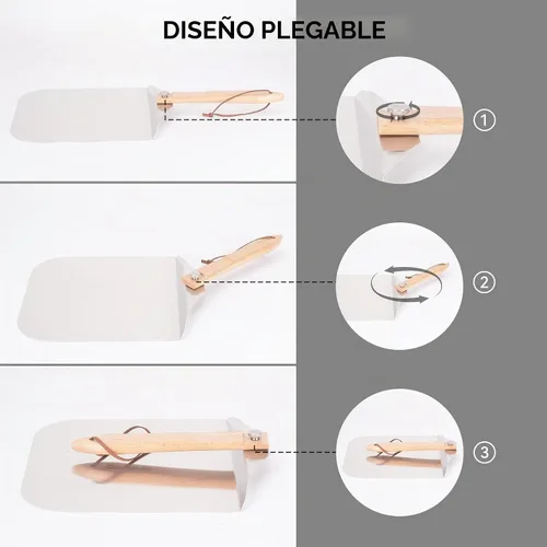 Vista 4 de Onlyfire Cáscara de pizza de aluminio con mango de madera 12 x 14 pulgadas