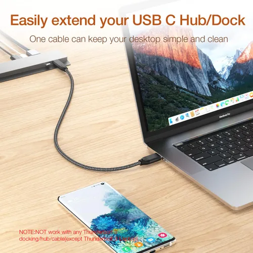 Vista 6 de UseBean Cable de extensión USB C de 1 pie, paquete de 2 unidades, USB-C 3.2 Gen2 20Gbps macho a hembra, cable de video 4K, extensor tipo C