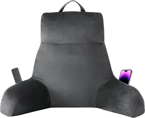Vista 12 de IPYNBAP Almohada de espalda para cama para sentarse, almohada de lectura para sentarse en la cama para adultos, almohada de apoyo para la espalda